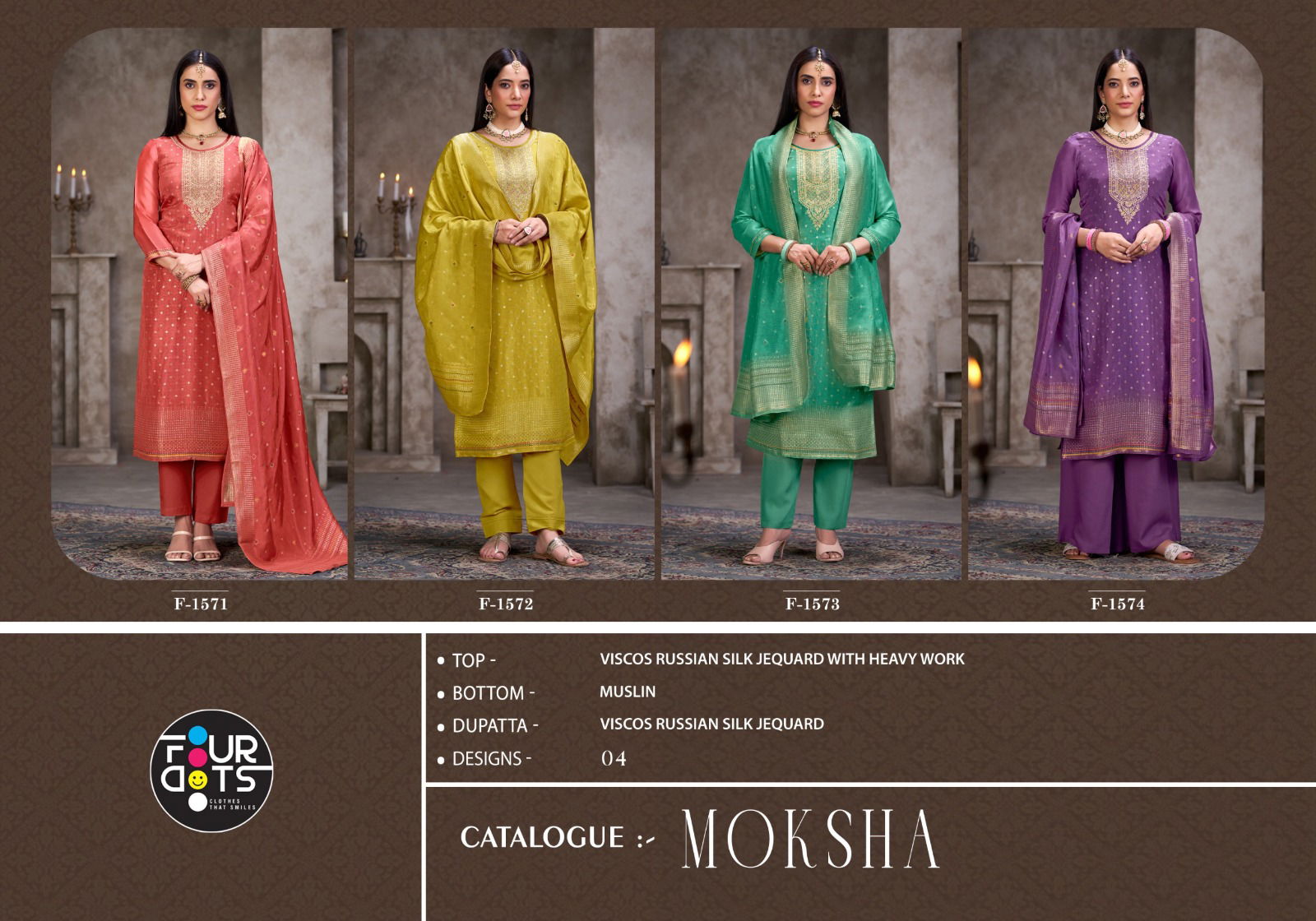 Moksha By Four Dots Viscose Russian With Handwork Dress Material Wholesale Online